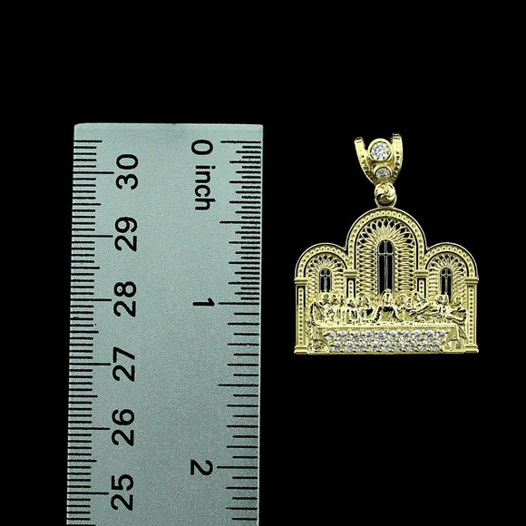 Real 10K Yellow Gold Diamond Cut Jesus Last Supper Charm Pendant - Picture 7 of 10